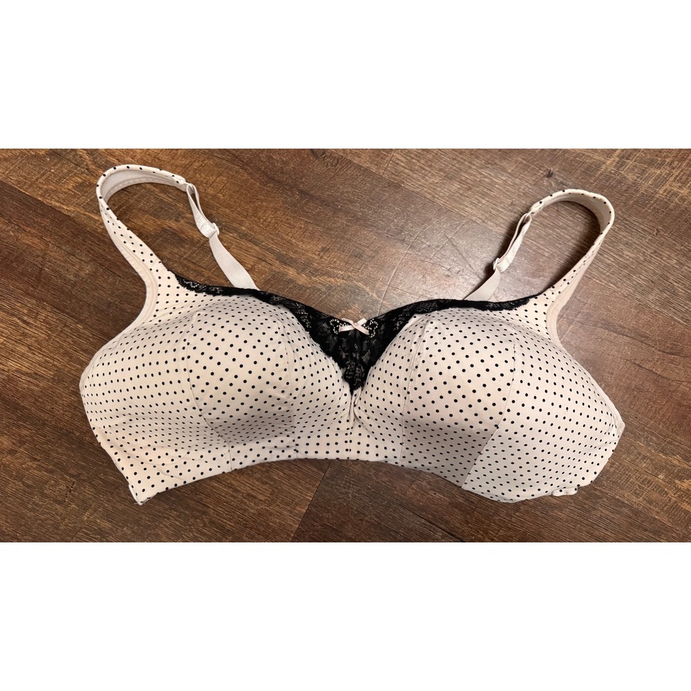 Cacique 44C No Wire Bra Pink Black Polka Dot Lace Full Coverage